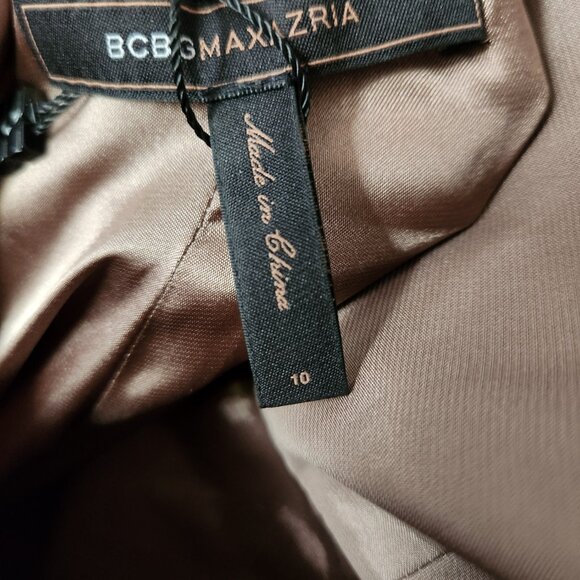 BCBG Max Azria Floor Length Brown Gown with Unique Beaded Neckline, Size 10 - Picture 6 of 7